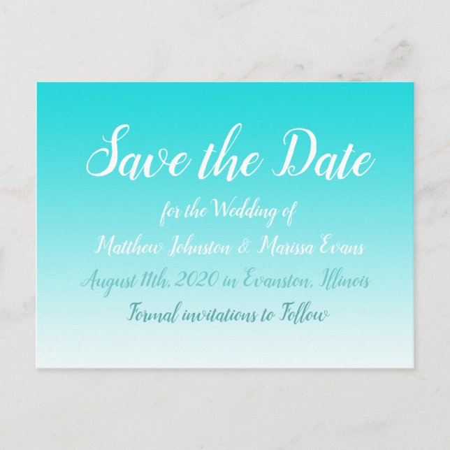 Teal Gradient Personalized Save the Date Postcards (Front)