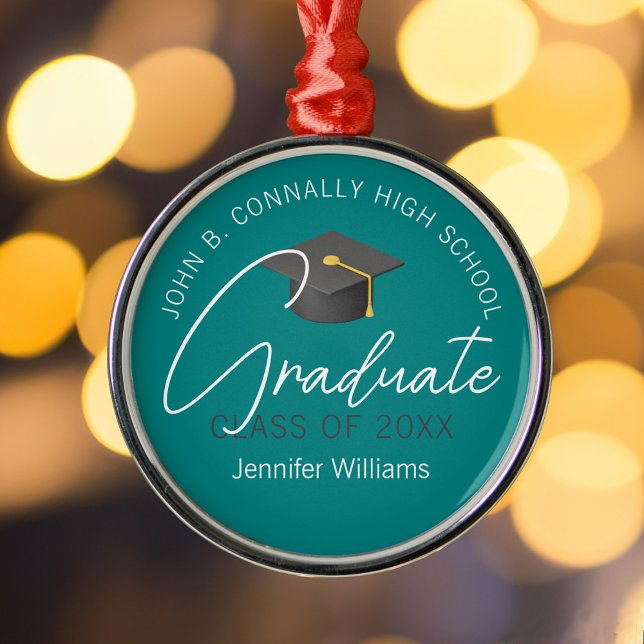 Teal Graduate Personalized Graduation Christmas Metal Ornament (Creator Uploaded)