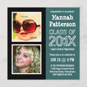 Teal Graduation Party with 2 Photos Invitation