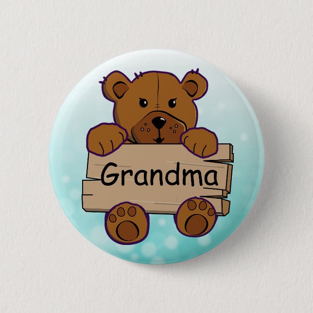 Teal Grandma Teddy Bear Baby Shower 2 Inch Round Button (Front)