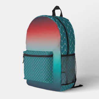 TEAL GRAY BLACK RED OMBRE & GEOMETRIC PATTERNS PRINTED BACKPACK