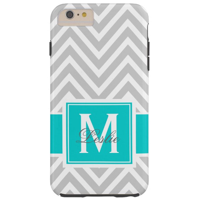 TEAL, GRAY CHEVRON PATTERN PERSONALIZED Case-Mate iPhone CASE (Back)