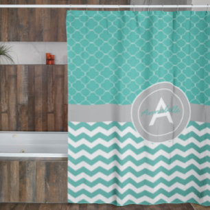 Teal Gray Chevron Quatrefoil