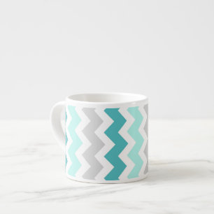 Teal Gray Chevrons Pattern Espresso Mug