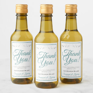 Teal & Gray Elegant Wedding Thank You Mini Wine Label