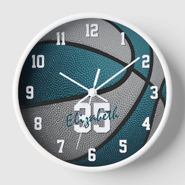 teal gray girls boys basketball team colors clock (Front)