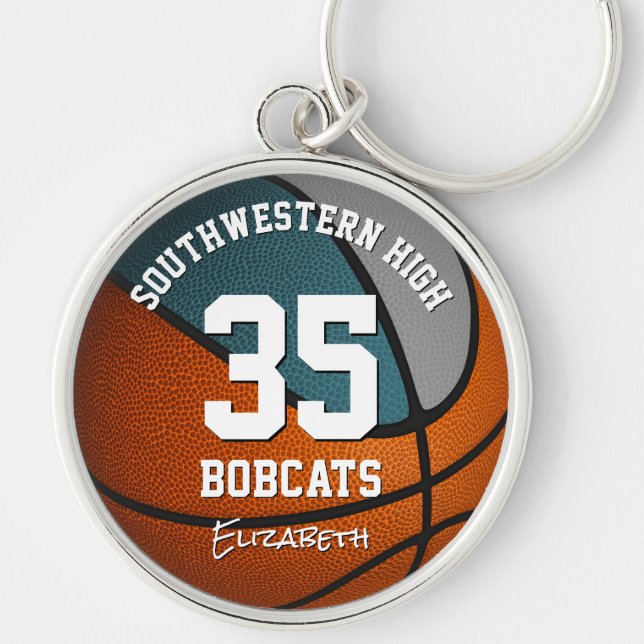 teal gray girls boys basketball team mascot name keychain (Front)