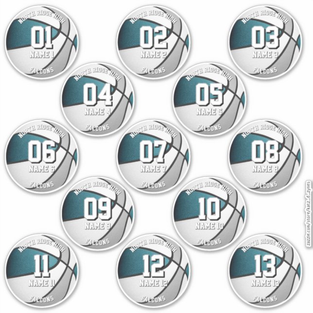 teal gray team colors gifts 13 basketball stickers (Front)
