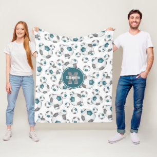 teal gray team colors girls boys soccer balls fleece blanket