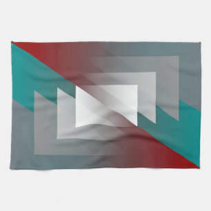 Teal gray triangles on burgundy kitchen towel
