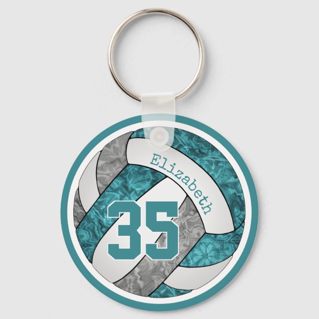 teal gray white girls' volleyball keychain bag tag (Front)