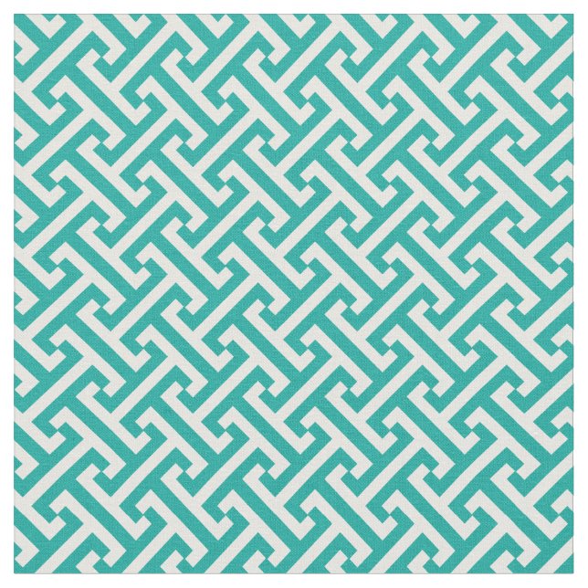 Teal Greek Key Pattern Fabric (Close Up)