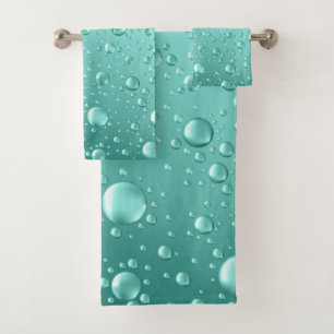 Teal-Green Abstract Rain Drops Bath Towel Set