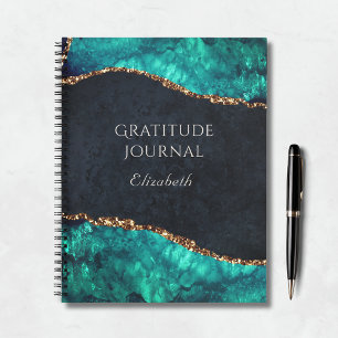  Teal Green Agate Gold Glitter Monogram  Notebook