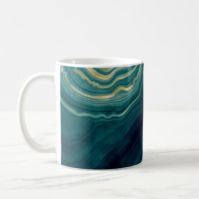 Teal Green Agate Gold Marble Texture Coffee Mug (Left)