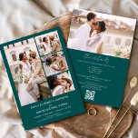 Teal Green All In One QR Code Photo Wedding Invitation<br><div class="desc">Celebrate your wedding with this teal green all in one QR code photo wedding invitation. Featuring a bold teal green background, elegant gold accents, and space for a personalized photo, this modern design blends jewel tone sophistication with practical convenience. The integrated QR code makes it easy for guests to RSVP...</div>