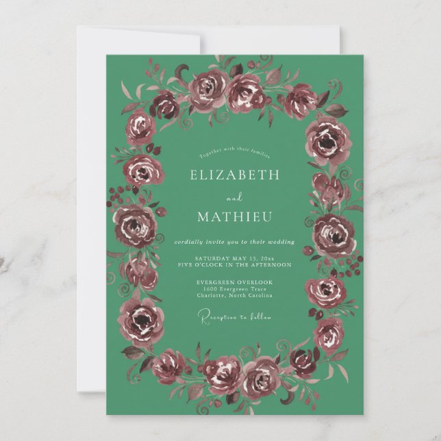 Teal Green Alluring Rose Wedding Invitation (Front)