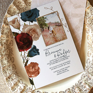 Teal Green and Burgundy Wedding Foil Invitation