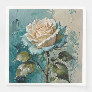 Teal Green and Cream Rose Floral Art Design Napkin