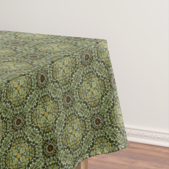 Teal, Green, and Gold Vintage Knit Pattern Tablecloth (In Situ)