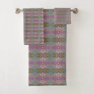 Teal Green And Mauve Bath Towel Set