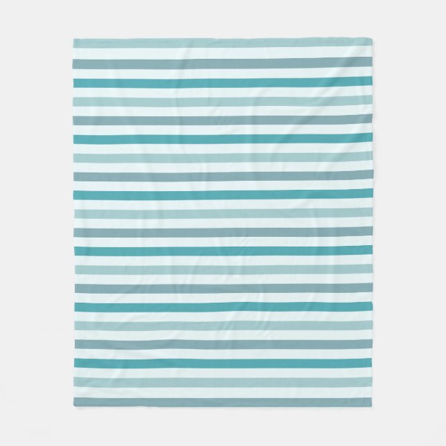 Teal Green and Mint Stripe Pattern Preppy Fleece Blanket (Front)