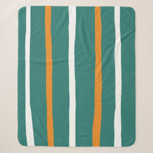 Teal Green and Orange Minimalist Vertical Stripes  Sherpa Blanket