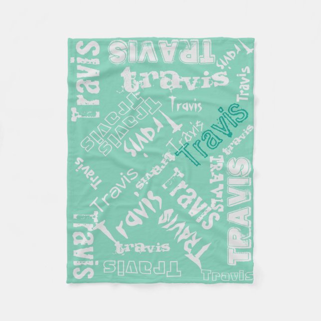 Teal Green and Pale Grey Blanket Name Collage (Front)