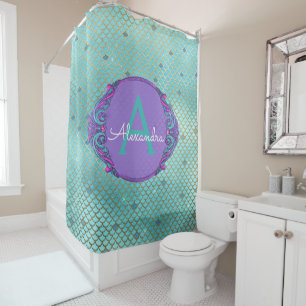 Teal Green and Purple Mermaid Scales Monogram