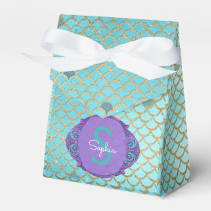 Teal Green and Purple Mermaid Scales Monogrammed Favor Box