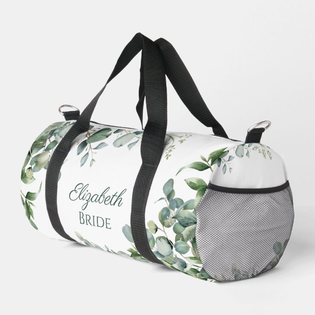 Teal green and white eucalyptus bride small  duffle bag (Right Corner)