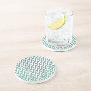 Teal Green and White Faux Glitter Zigzag Coaster