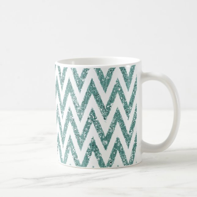 Teal Green and White Faux Glitter Zigzag Coffee Mug (Right)