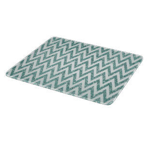 Teal Green and White Faux Glitter Zigzag Cutting Board