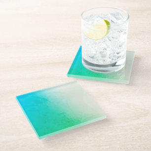 Teal, Green, and White Gradient Glass Coaster