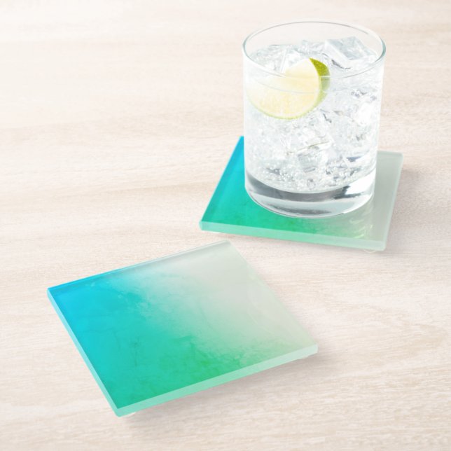 Teal, Green, and White Gradient Glass Coaster (Angled)