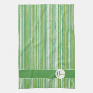 Teal, Green, and White Stripes Monogram Kitchen Towel