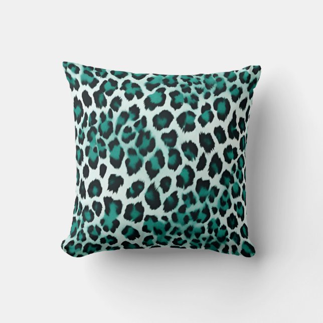 Teal Green Animal Print Throw Pillow (Front)