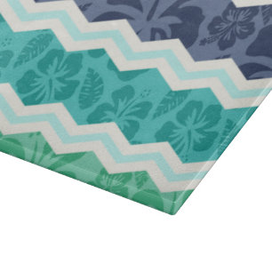 Teal Green, Aqua, and Blue Tropical Chevron Cutting Board