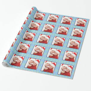 Teal green argyle pattern custom photo holiday wrapping paper