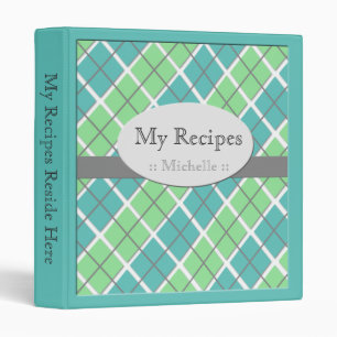 Teal & Green Argyle Recipe Binder