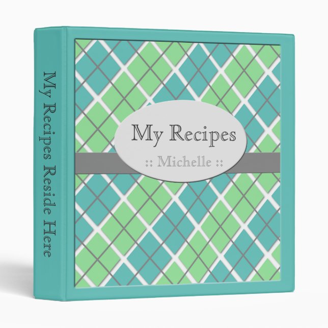 Teal & Green Argyle Recipe Binder (Front/Spine)