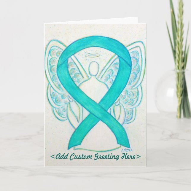 Teal Green Awareness Ribbon Angel Greeting Card (Front)
