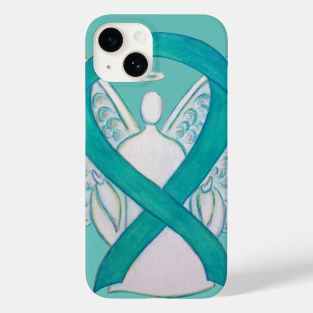 Teal Green Awareness Ribbon Angel iPhone Case (Back)