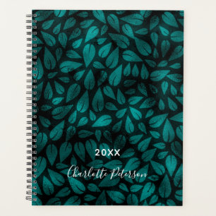 Teal green black foliage leaves planner