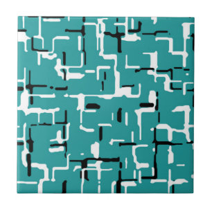 Teal Green Black White Modern Pattern Tile