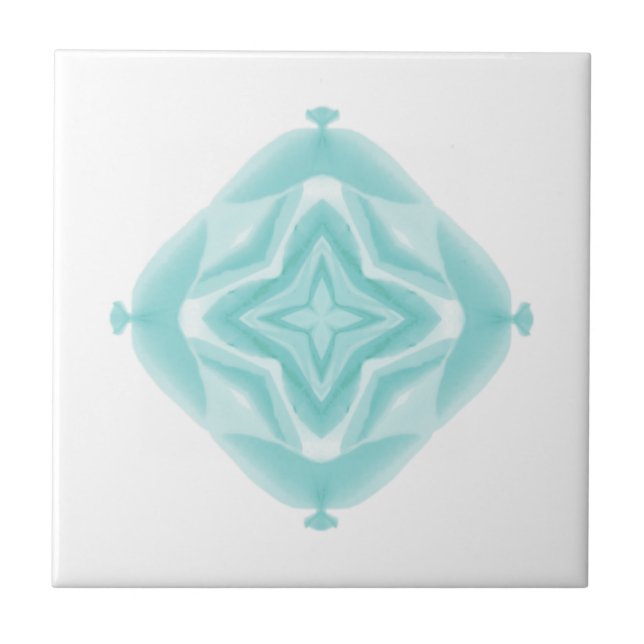 Teal green blue 4 point geometric design on white tile (Front)