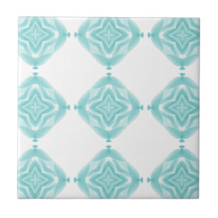 Teal green blue 4 point geometric design white  tile