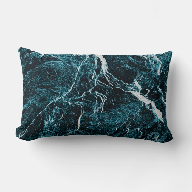 Teal Green Blue Black Abstract Pattern Lumbar Pillow (Front)
