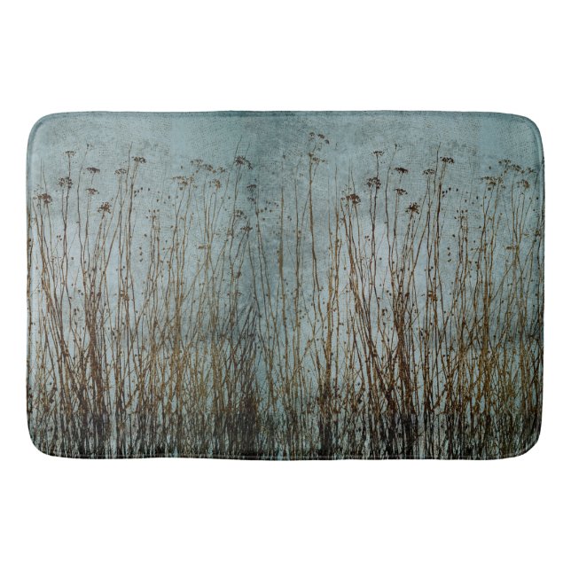 Teal Green Blue Brown Dried Plants Bath Mat (Front)